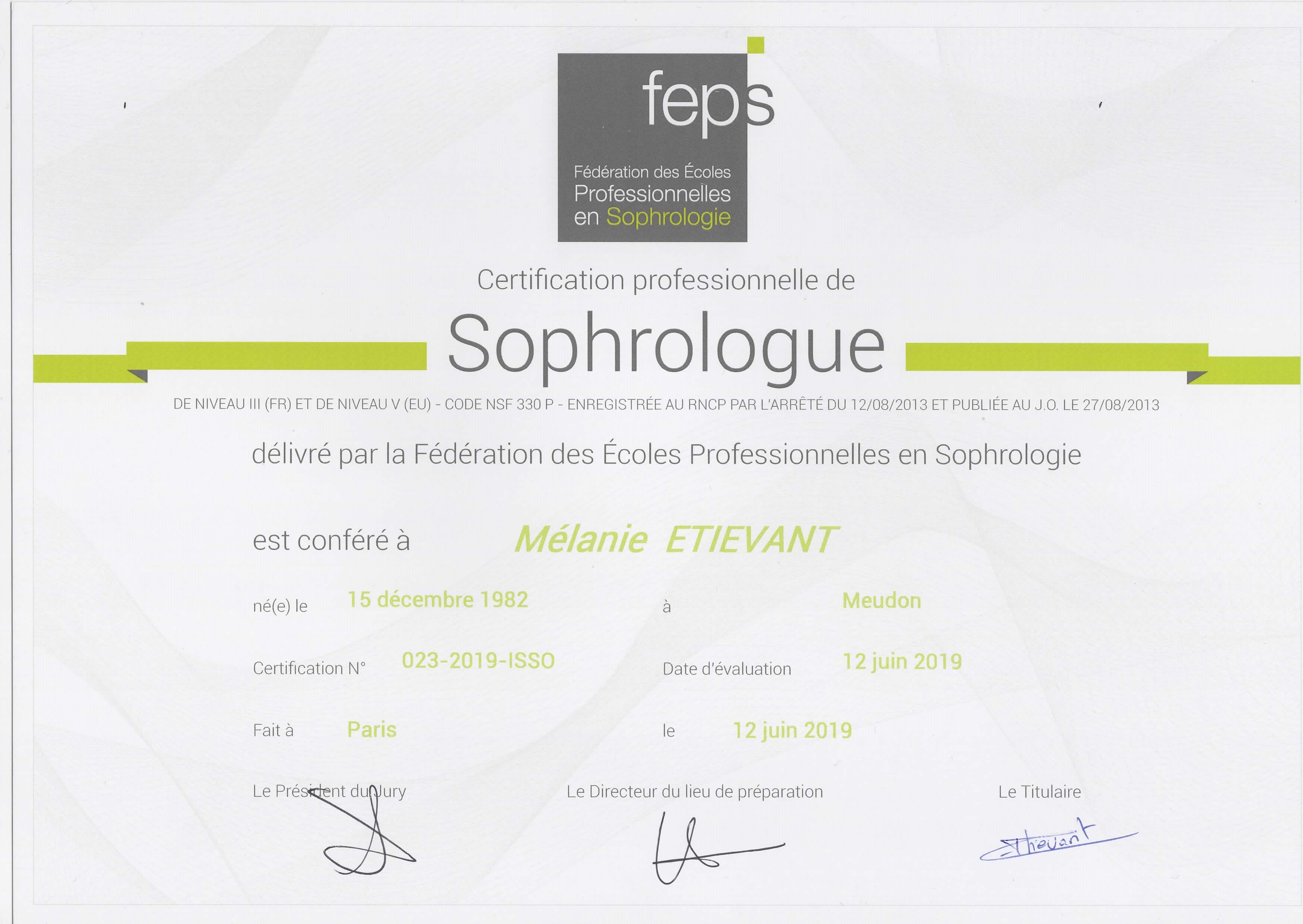 RNCP Sophrologie melanie etievant